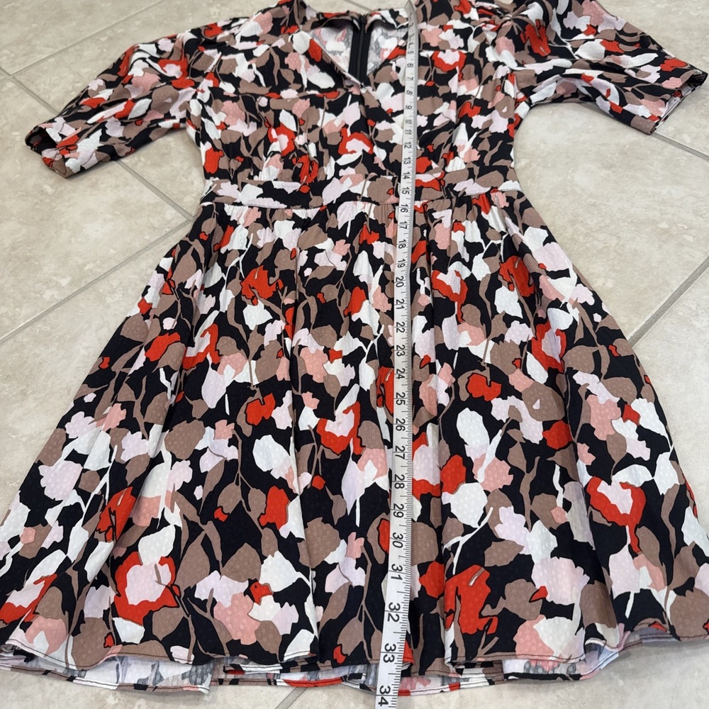 Ted Baker London Floral Size XS Above  Knee Flare Puff Sleeves Zip Back Pockets - Picture 7 of 13